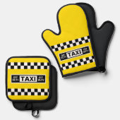 タクシー運転手オフデューティイエローキャブ 鍋つかみ&鍋敷きセット (正面/裏面)