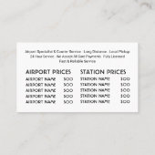 タクシー運転手サービス料金表 名刺 (裏面)