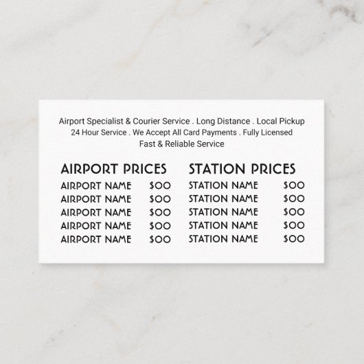 タクシー運転手サービス料金表 名刺 (裏面)