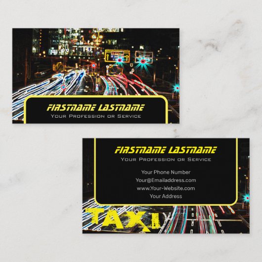 タクシー運転手タクシー運転手イエロータクシーネオンシティライト 名刺 (正面/裏面)