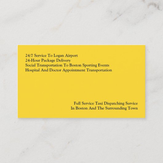 タクシー黄色いタクシーの名刺 名刺 (裏面)