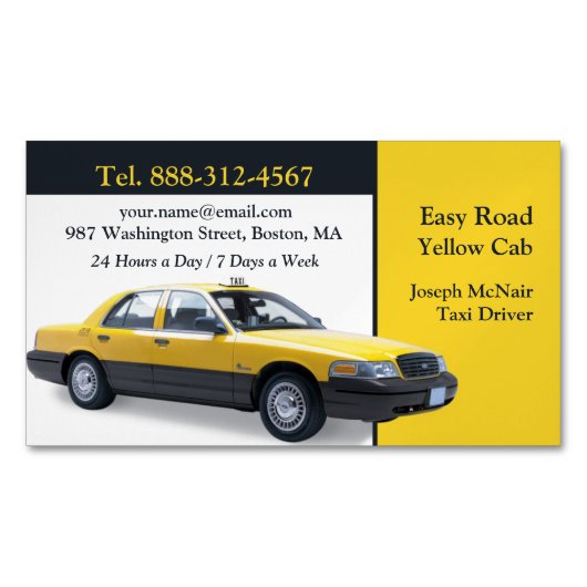タクシー黄色いタクシー マグネット名刺 (正面)
