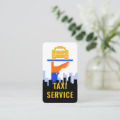 タクシー+サービストレイ上のタクシー車+都市シルエット 名刺 (スタンド正面)