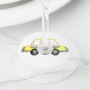 タクシー！ニューヨークシティ市松模様にNYCエロキャブ ワイングラスタグ