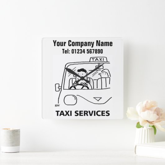 タクシー&レンタカーのサービス漫画の時計 スクエア壁時計 (ホーム)