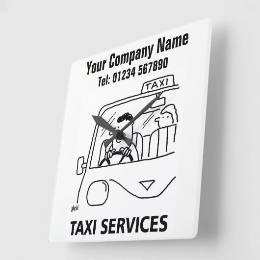 タクシー&レンタカーのサービス漫画の時計 スクエア壁時計 (傾斜)