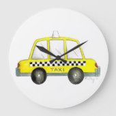 タクシーNYCイエローニューヨーク市キャブ市松模様にギフト ラージ壁時計 (正面)