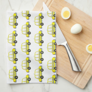 タクシーNYCイエローニューヨーク市松模様にシティキャブカー キッチンタオル