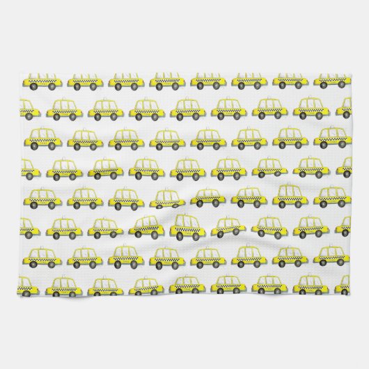 タクシーNYCイエローニューヨーク市松模様にシティキャブカー キッチンタオル (横)