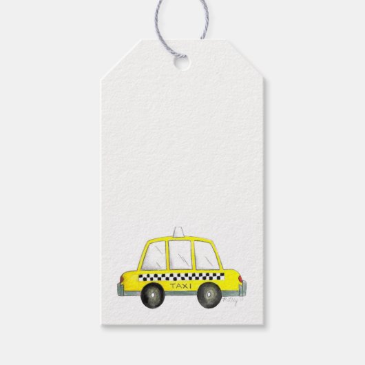 タクシーNYCイエローニューヨーク市松模様にシティキャブカー ギフトタグ (正面)