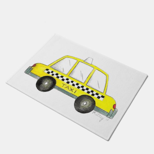タクシーNYCイエローニューヨーク市松模様にシティキャブカー ドアマット (アングル)