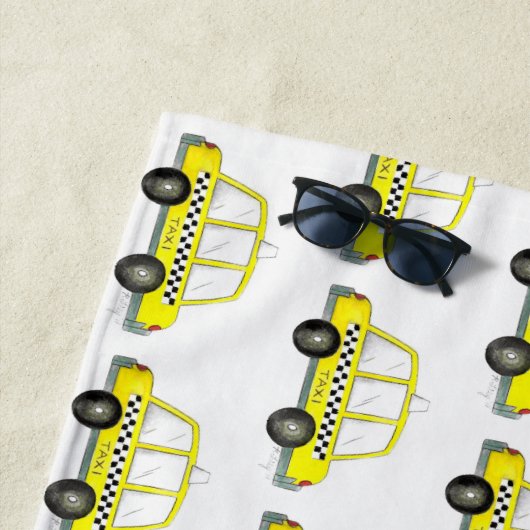 タクシーNYCイエローニューヨーク市松模様にシティキャブカー ビーチタオル (インサイチュ)