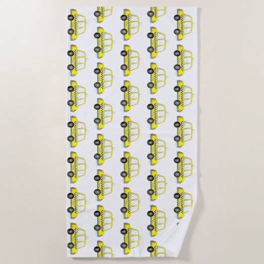 タクシーNYCイエローニューヨーク市松模様にシティキャブカー ビーチタオル (正面)