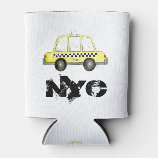 タクシーNYCイエローニューヨーク市松模様にシティキャブカー 缶クーラー (正面)