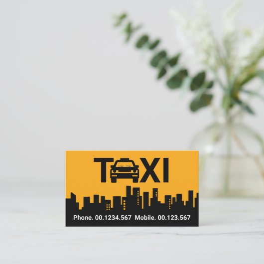 タクシ素晴らしー車建物シルエット 名刺 (スタンド正面)