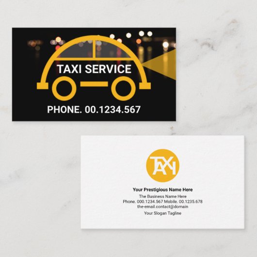 タクシ芸術的ー車のナイトライトキャブドライバ 名刺 (正面/裏面)