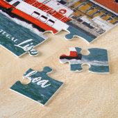 タグス川の古いフェリーとリスボンのスカイライン ジグソーパズル (側面)