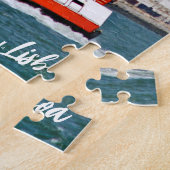 タグス川の古いフェリーとリスボンのスカイライン ジグソーパズル (側面)