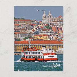 タグス川の古いフェリーとリスボンのスカイライン ポストカード