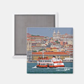 タグス川の古いフェリーとリスボンのスカイライン マグネット (正面/裏面)