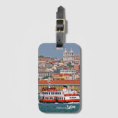 タグス川の古いフェリーとリスボンのスカイライン ラゲッジタグ (正面縦)