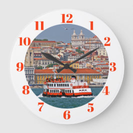 タグス川の古いフェリーとリスボンのスカイライン ラージ壁時計