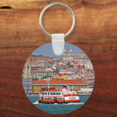 タグス川の古いフェリーとリスボンビュー キーホルダー (正面)