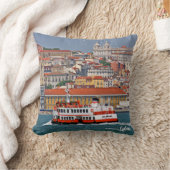 タグス川の古いフェリーとリスボンビュー クッション (ブランケット)