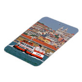 タグス川の古いフェリーとリスボンビュー マグネット (左側)