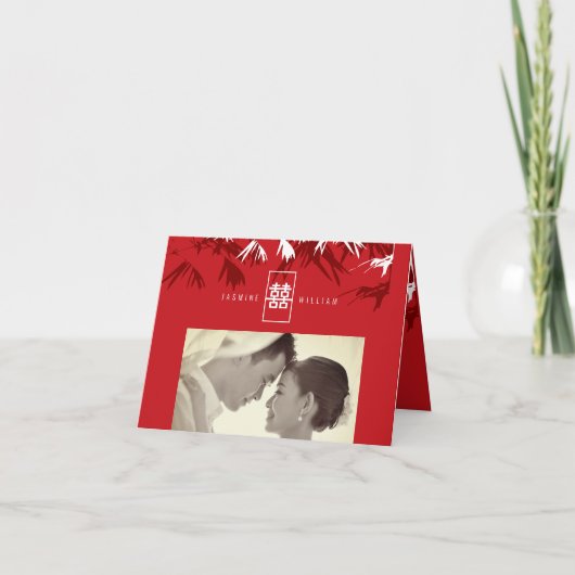 タケは二重幸福に中国のな結婚式を去ります 招待状 (正面)