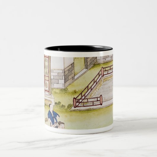 タケを紙を作るために集めること ツートーンマグカップ (中央)