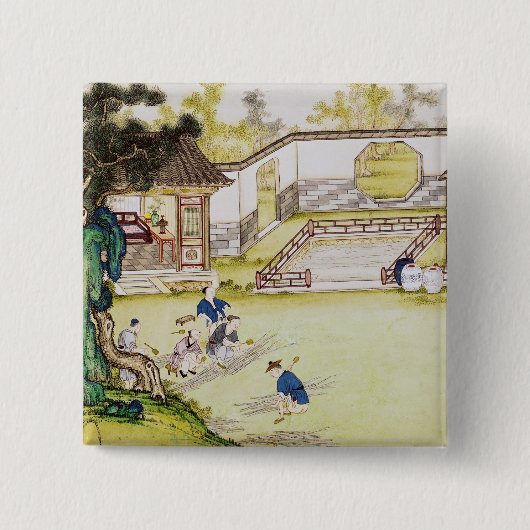 タケを紙を作るために集めること 缶バッジ (正面)