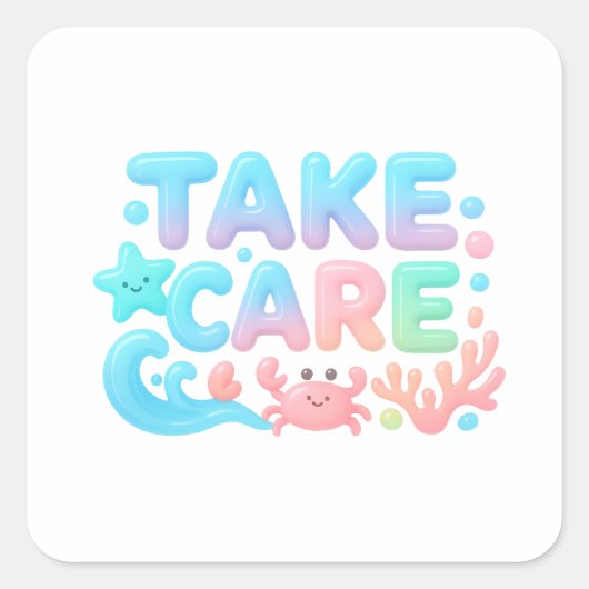 タケケア パステル オーシャン 光沢 テキスト スクエアシール (正面)