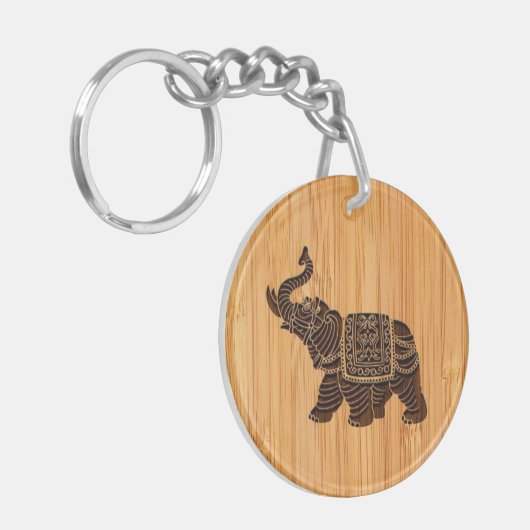 タケ一見及び刻まれたレトロのタイ象 キーホルダー (正面左)