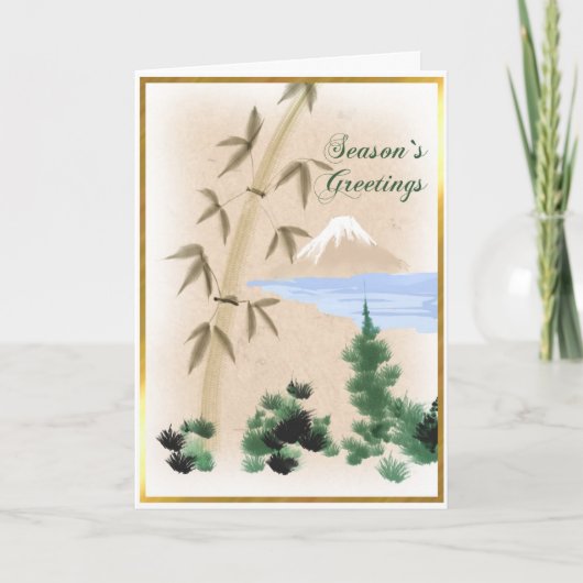 タケ及びMt富士の日本のなクリスマスの挨拶状 シーズンカード (正面)