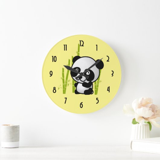 タケ果樹園のかわいい白黒パンダくま ラージ壁時計 (ホーム)