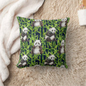 タケ水彩画パターンを持つパンダ クッション (ブランケット)