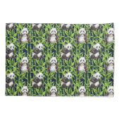 タケ水彩画パターンを持つパンダ 枕カバー (裏面-左)