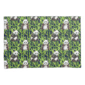 タケ水彩画パターンを持つパンダ 枕カバー (正面右)