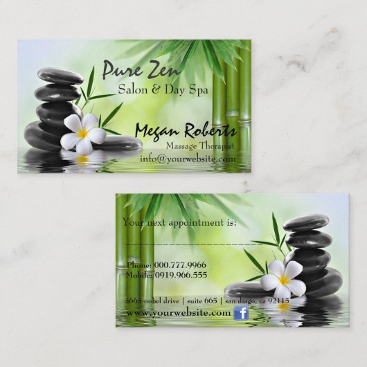 タケ禅はスパのスキンケアのマッサージのサロンに投石します 予約カード (正面/裏面)