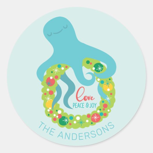 タコおもしろいクリスマス ラウンドシール (正面)