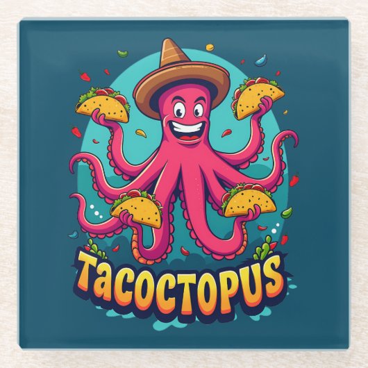 タコおもしろいタコ漫画フードパン ガラスコースター (正面)