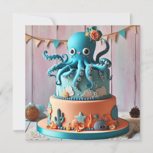 タコおもしろいテーマお洒落子供の誕生日ケーキ カード (正面)