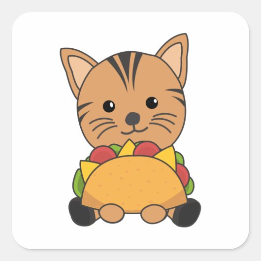 タコおもしろいネコTacos Mexico Cute Cat スクエアシール (正面)