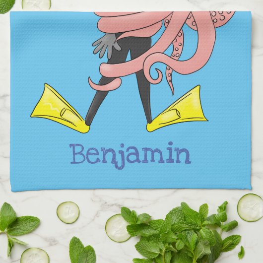 タコおもしろいハグdiverのユーモア キッチンタオル (折り畳み)