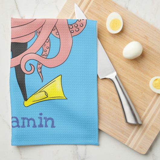 タコおもしろいハグdiverのユーモア キッチンタオル (四つ折り)