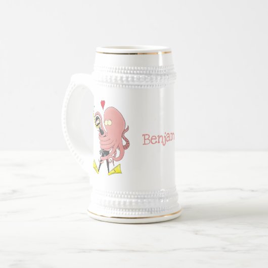 タコおもしろいハグdiverのユーモア ビールジョッキ (正面左)