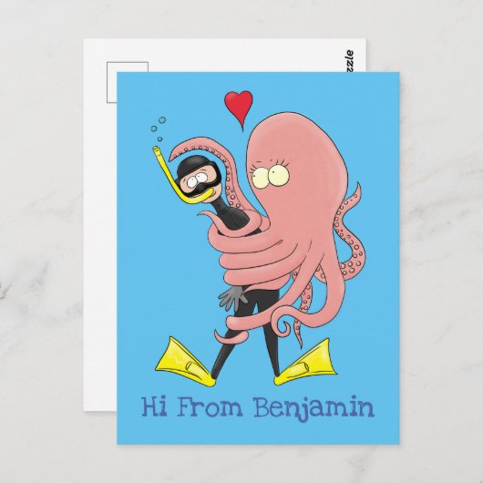 タコおもしろいハグdiverのユーモア ポストカード (正面/裏面)