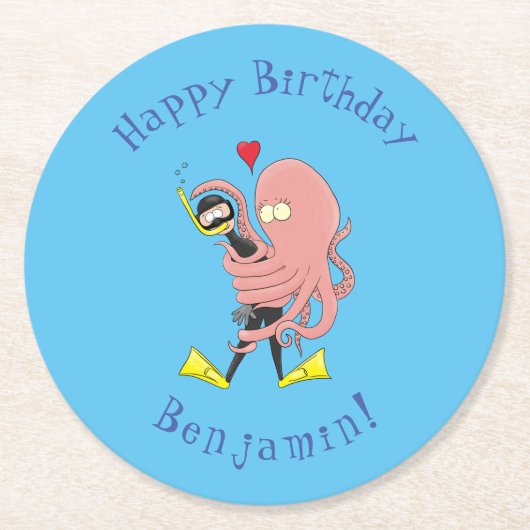 タコおもしろいハグdiverのユーモア ラウンドペーパーコースター (正面)