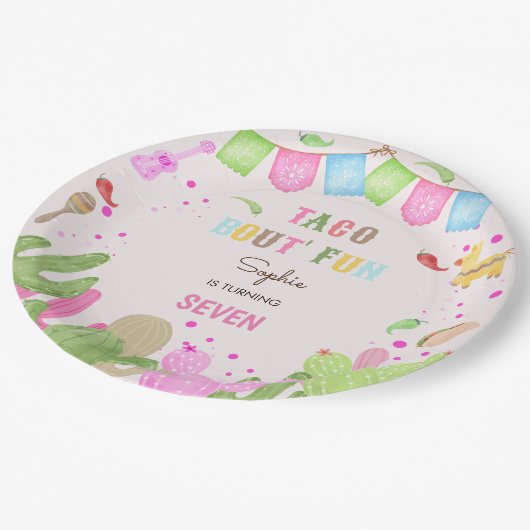 タコおもしろいフィエスタメキシコの少女の誕生日 ペーパープレート (アングル)